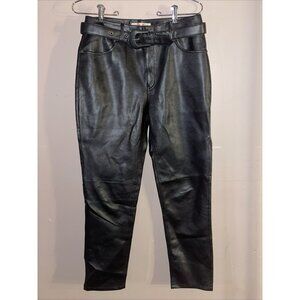 Free People We The Free Pants Black Faux Leather Straight High Rise Belt Sz 26”